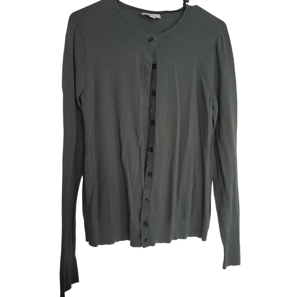 Loft Ann Taylor Green Knit Cotton Casual Business Classic Lightweight Cardigan L